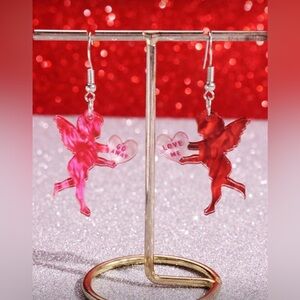 Charming Pink and Red Angel Earrings